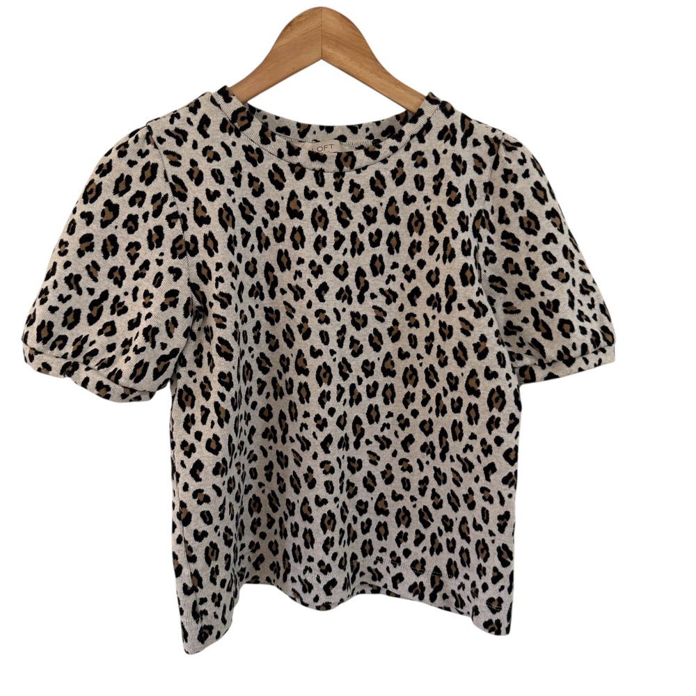 LOFT Leopard Print Puff Sleeve Knit Top Women's XS